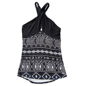 St.BEYGIN Black White Aztec Print Halter Cross Back Tank Top Women's Size Large